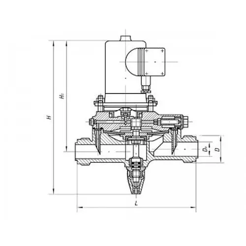 Латунный запорный проходной штуцерный клапан с электромагнитным приводом и ручным управлением 587-35.8490-07 (ИТШЛ.49211107-07) 