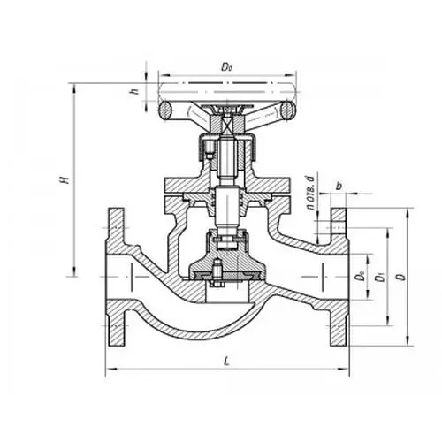 Латунный запорный проходной фланцевый клапан 521-35.3456-02 (ИТШЛ.49112516-02) 