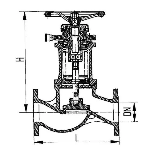 Фланцевый проходной сильфонный судовой запорный клапан с ручным управлением 521-35.1597 
