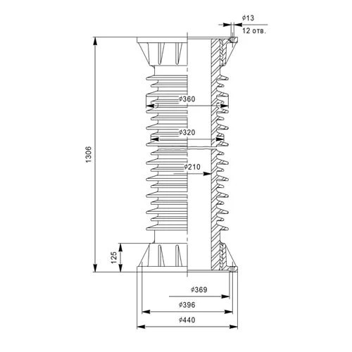 Фарфоровые армированные покрышки ПКДА для конденсаторов связи 300x850x155 мм ПКДА 1340-130 01 ГОСТ 5862-79